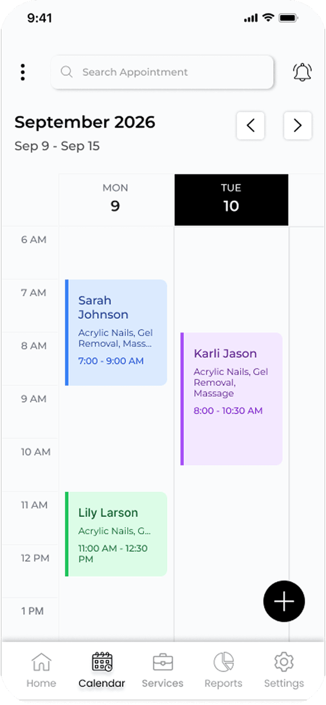 Calendar view screen